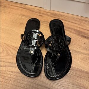 Tory Burch Black Patent Leather Miller Sandals